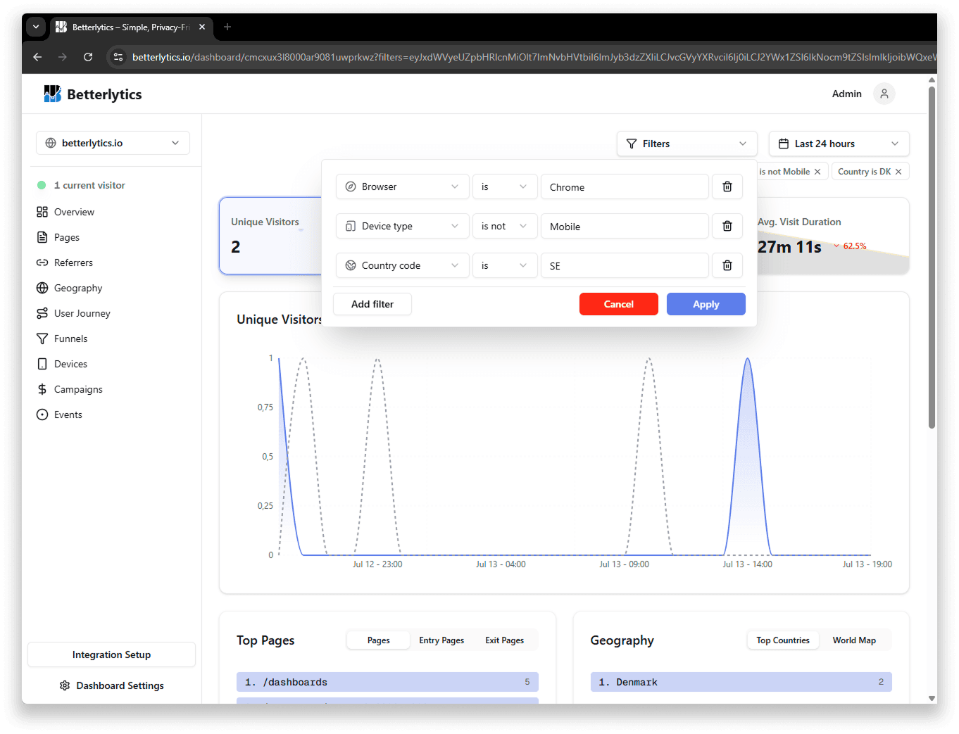 Step-by-step filter creation process
