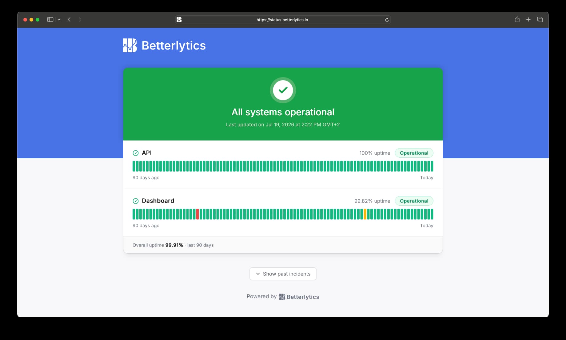 Public Status Page Hero View